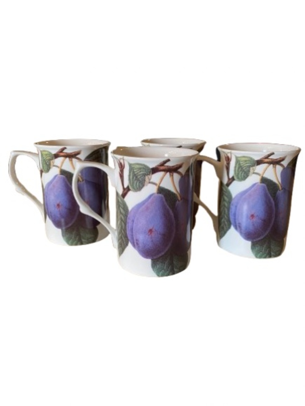 Coastline Imports Plum Gracie Fine Bone China Set of 4 Mugs Cottagecore EUC